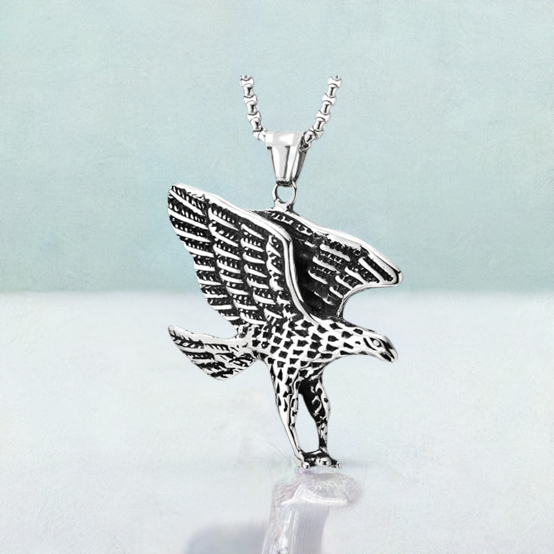 COOLSTEELANDBEYOND Vintage Flying Eagle Pendant Necklace in Stainless Steel, for Men, 30 inches Wheat Chain