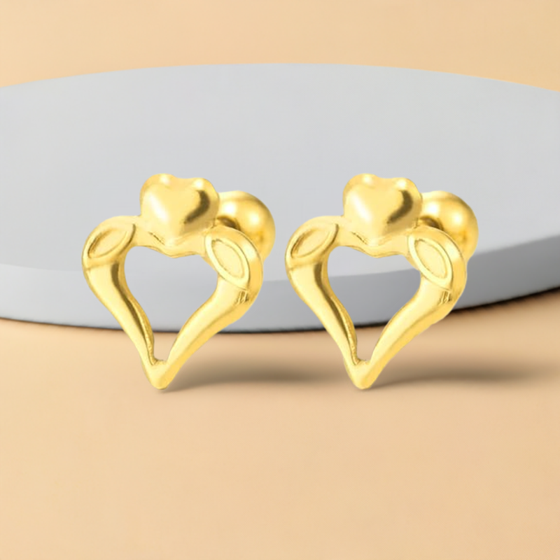 Womens Stainless Steel Gold Color Open Heart Stud Earrings, Screw Back, 2Pcs