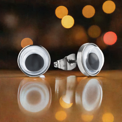 9MM Googly Eyes Stud Earrings for Men Women, Stainless Steel 2pcs