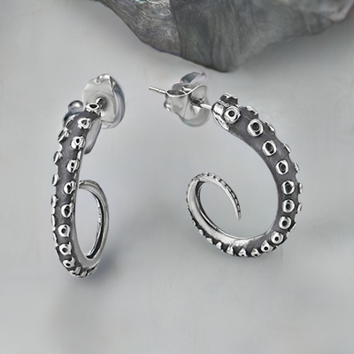 Retro Style Octopus Tentacle Claw Tail Half Hoop Stud Earrings for Man Women, Stainless Steel
