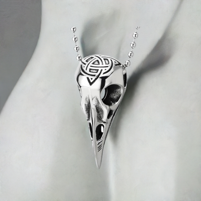 COOLSTEELANDBEYOND Triquetra Celtic Knot Eagle Bird Skull Pendant, Stainless Steel Mens Necklace, 30 Inches Ball Chain