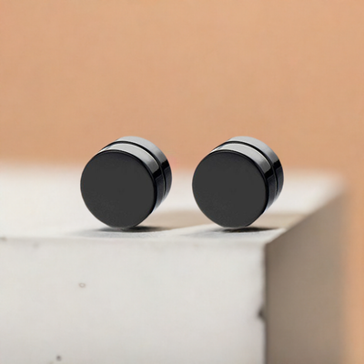 2pcs Magnetic Black Circle Stud Earrings for Men Women, Non-Piercing Clip On Cheater Fake Ear Gauges