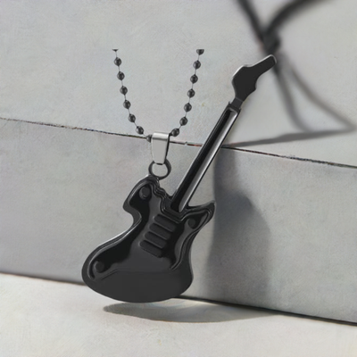 COOLSTEELANDBEYOND Guitar Pendant Black Necklace for Men Women, 27 inches Ball Chain