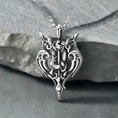 COOLSTEELANDBEYOND Viking Gungnir Raven The Spear Pendant, Men Stainless Steel Vintage Necklace with Wheat Chain