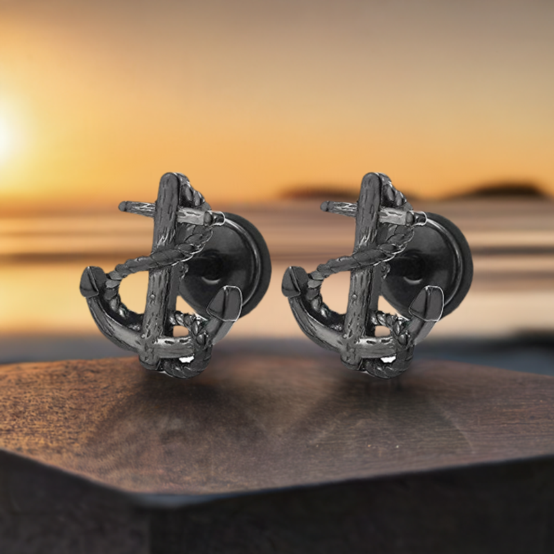 Stainless Steel Mens Women Marine Anchor Stud Earrings, Screw Back, 2 pcs