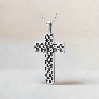 COOLSTEELANDBEYOND Retro Style Cross Pendant of Stainless Steel, Mens Women Necklace, 30 inches Ball Chain