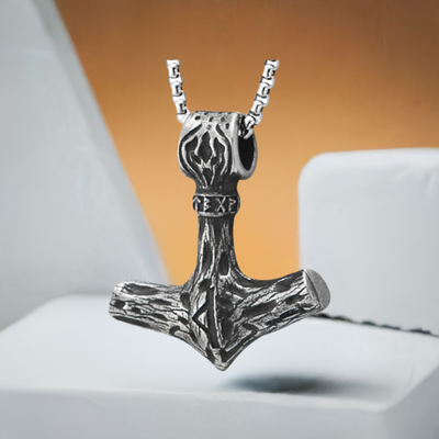 COOLSTEELANDBEYOND Viking Anchor Pendant Vintage Rough Texture, Stainless Steel Mens Necklace, 30 in Wheat Chain