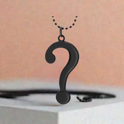 COOLSTEELANDBEYOND Question Mark Pendant in Black, Necklace for Men Women, 27 inches Ball Chain