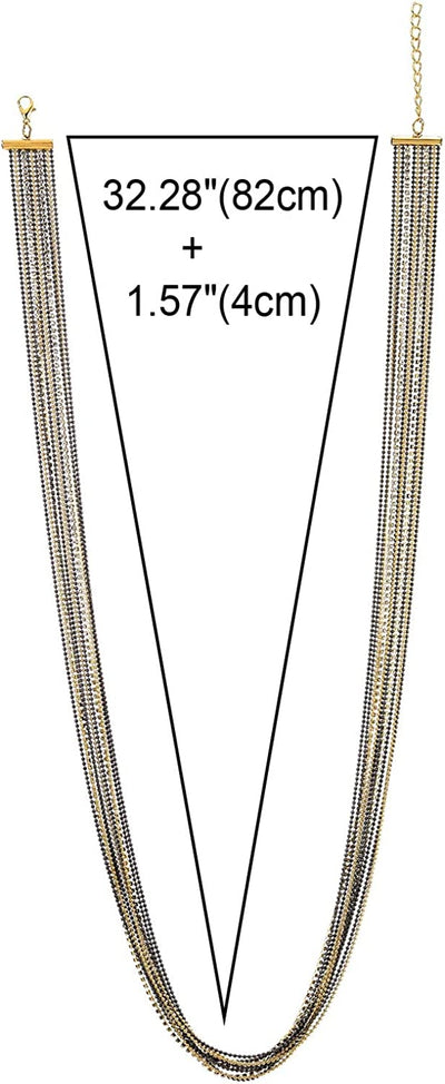 COOLSTEELANDBEYOND Gold Black Long Statement Necklace Multi-Strand Ball and Cubic Zirconia Chains, Dress Prom Party