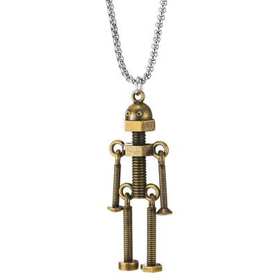 COOLSTEELANDBEYOND Vintage Bronze Screw Robot Figure Pendant Necklace Mens Womens with 28 inches Chain - COOLSTEELANDBEYOND Jewelry