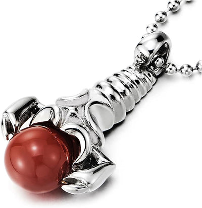 COOLSTEELANDBEYOND Scorpion King Pendant Necklace with Red Bead Ball, Stainless Steel Necklace for Men and Women - COOLSTEELANDBEYOND Jewelry
