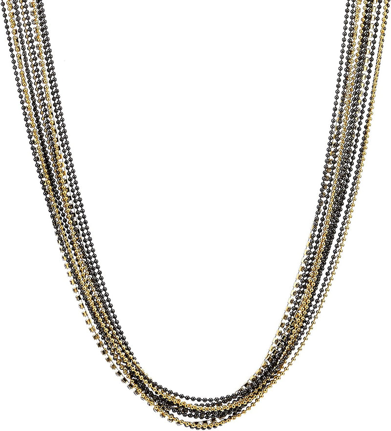 COOLSTEELANDBEYOND Gold Black Long Statement Necklace Multi-Strand Ball and Cubic Zirconia Chains, Dress Prom Party