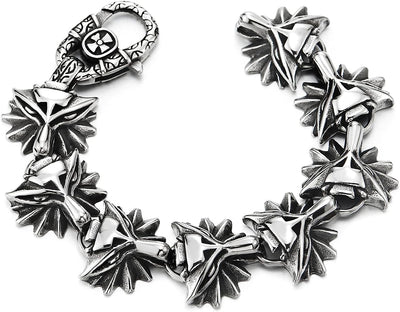 COOLSTEELANDBEYOND Norse Viking Wolf Bracelet For Men, Stainless Steel Bracelet Link Bracelet for Men, Masculine
