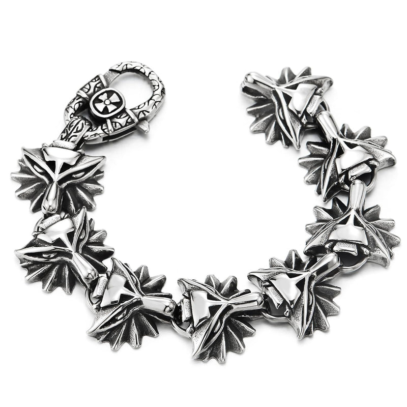 COOLSTEELANDBEYOND Norse Viking Wolf Bracelet For Men, Stainless Steel Bracelet Link Bracelet for Men, Masculine