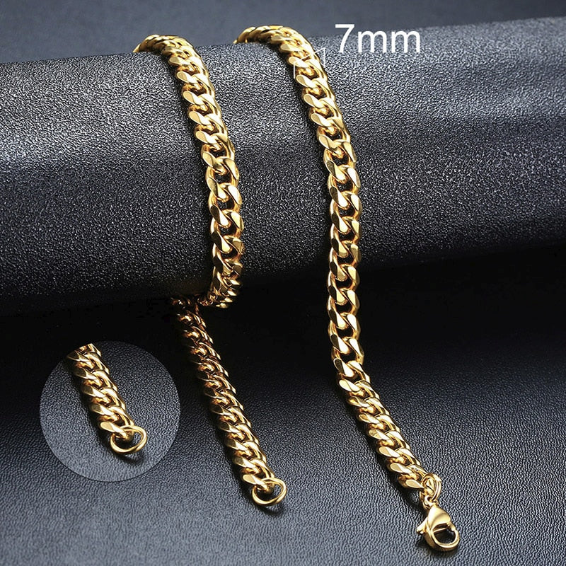 Unisex Gold-Tone Stainless Steel Cuban Link Chain,  Vintage Punk Style Choker Necklace for Men and Women