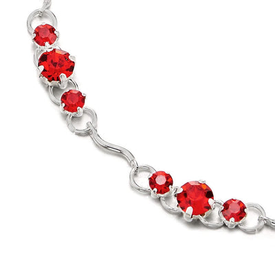 Adjustable Link Chain Anklet Bracelet with Charms of Red Solitaire Cubic Zirconia Sparkling