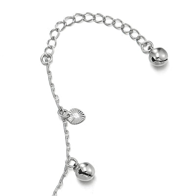 COOLSTEELANDBEYOND Beautiful Link Chain Anklet Bracelet with Dangling Grooved Hearts and Jingle Bells, Adjustable - COOLSTEELANDBEYOND Jewelry