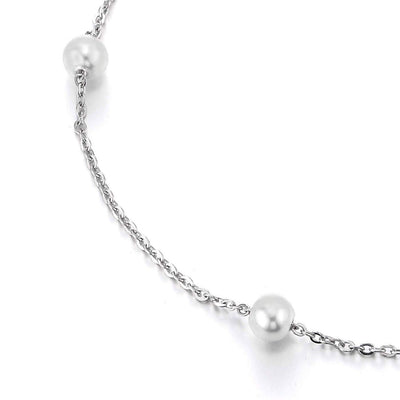 COOLSTEELANDBEYOND Elegant Stainless Steel Link Chain Anklet Bracelet with Charms of Pearls, Adjustable - COOLSTEELANDBEYOND Jewelry