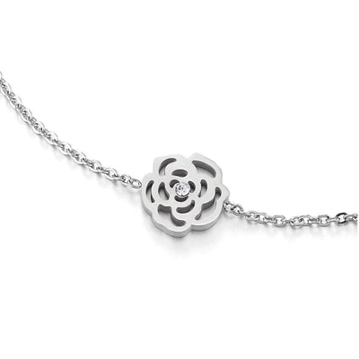 COOLSTEELANDBEYOND Stainless Steel Anklet Bracelet with Charm of Rose Flower and Cubic Zirconia, Adjustable - COOLSTEELANDBEYOND Jewelry