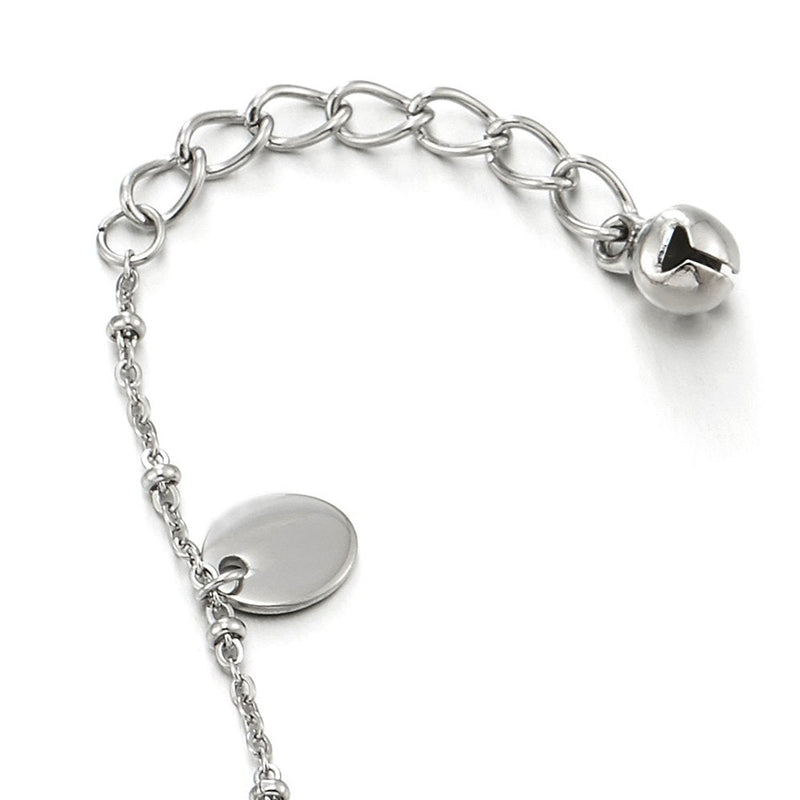 COOLSTEELANDBEYOND Stainless Steel Anklet Bracelet with Charms of Purple Cubic Zirconia and Oval - COOLSTEELANDBEYOND Jewelry