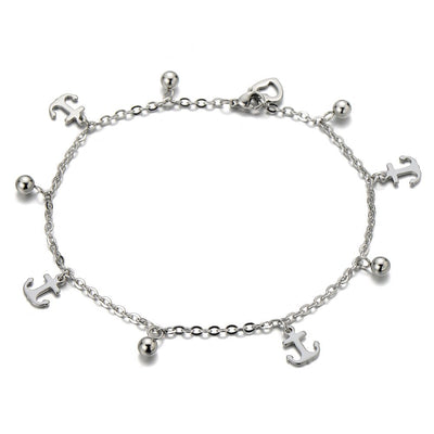 COOLSTEELANDBEYOND Stainless Steel Anklet Bracelet with Dangling Charms of Anchors - COOLSTEELANDBEYOND Jewelry