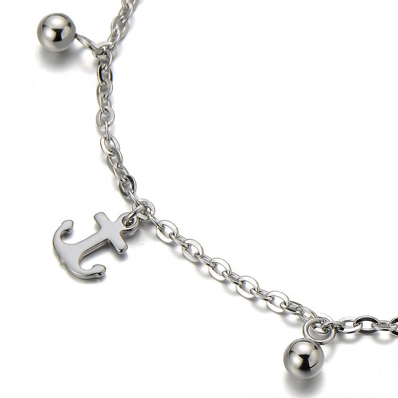 COOLSTEELANDBEYOND Stainless Steel Anklet Bracelet with Dangling Charms of Anchors - COOLSTEELANDBEYOND Jewelry