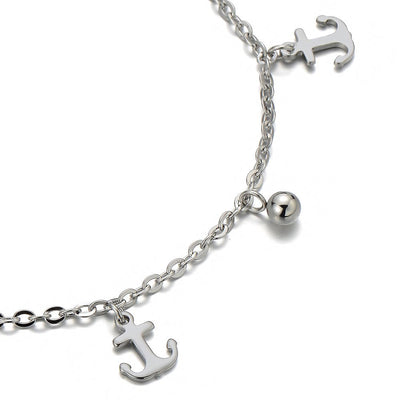 COOLSTEELANDBEYOND Stainless Steel Anklet Bracelet with Dangling Charms of Anchors - COOLSTEELANDBEYOND Jewelry