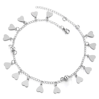 COOLSTEELANDBEYOND Stainless Steel Anklet Bracelet with Dangling Charms of Hearts - COOLSTEELANDBEYOND Jewelry