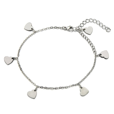 COOLSTEELANDBEYOND Stainless Steel Anklet Bracelet with Dangling Charms of Hearts - COOLSTEELANDBEYOND Jewelry