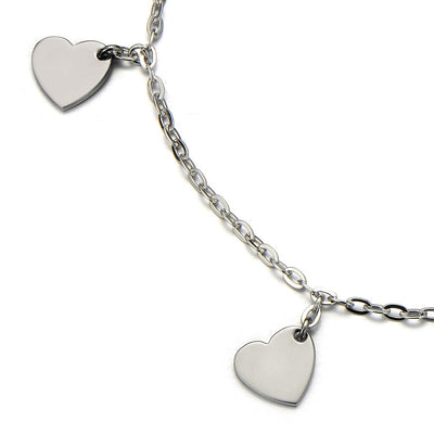 COOLSTEELANDBEYOND Stainless Steel Anklet Bracelet with Dangling Charms of Hearts - COOLSTEELANDBEYOND Jewelry