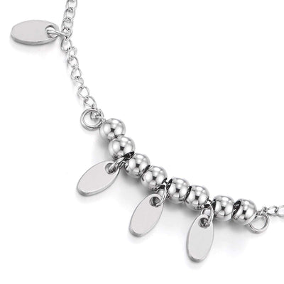 COOLSTEELANDBEYOND Stainless Steel Anklet Bracelet with Dangling Charms of Oval Leaves - COOLSTEELANDBEYOND Jewelry