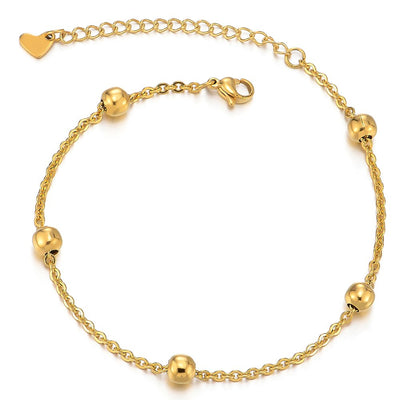 COOLSTEELANDBEYOND Stainless Steel Gold Color Anklet Bracelet with Charms of Ball - COOLSTEELANDBEYOND Jewelry