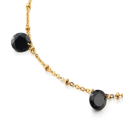 COOLSTEELANDBEYOND Stainless Steel Gold Color Anklet Bracelet with Dangling Black Cubic Zirconia and Jingle Bell - COOLSTEELANDBEYOND Jewelry