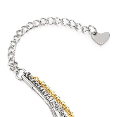 COOLSTEELANDBEYOND Stainless Steel Gold Silver Double Chain Anklet Bracelet with Beads and Dangling Charms of Cross - COOLSTEELANDBEYOND Jewelry