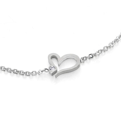 COOLSTEELANDBEYOND Stainless Steel Link Chain Anklet Bracelet with Open Heart Charm and Cubic Zirconia, Adjustable - COOLSTEELANDBEYOND Jewelry