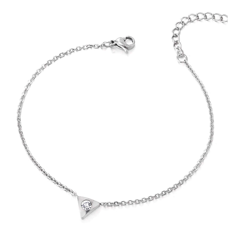 COOLSTEELANDBEYOND Stainless Steel Link Chain Anklet Bracelet with Triangle Charm of Cubic Zirconia, Adjustable - COOLSTEELANDBEYOND Jewelry