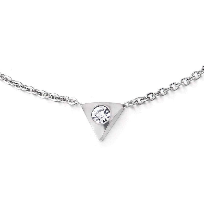 COOLSTEELANDBEYOND Stainless Steel Link Chain Anklet Bracelet with Triangle Charm of Cubic Zirconia, Adjustable - COOLSTEELANDBEYOND Jewelry