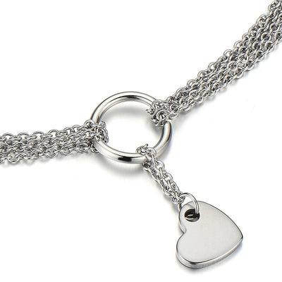 COOLSTEELANDBEYOND Stainless Steel Multi-Strand Anklet Bracelet with Dangling Charms of Hearts - COOLSTEELANDBEYOND Jewelry