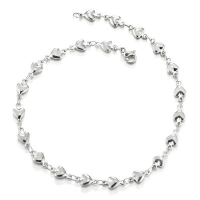 COOLSTEELANDBEYOND Stainless Steel Puff Hearts Link Chain Anklet Bracelet for Women - COOLSTEELANDBEYOND Jewelry