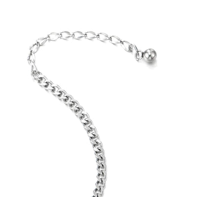 COOLSTEELANDBEYOND Steel Link Chain Anklet Bracelet with Black Acrylic Circle, Solitaire CZ Charms, Ball, Adjustable - COOLSTEELANDBEYOND Jewelry