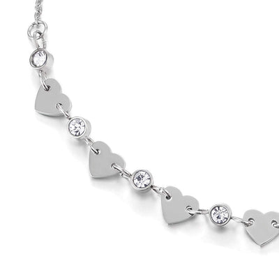 COOLSTEELANDBEYOND Steel Link Chain Anklet Bracelet with Charms of Hearts and Solitaire Cubic Zirconia, Adjustable - COOLSTEELANDBEYOND Jewelry