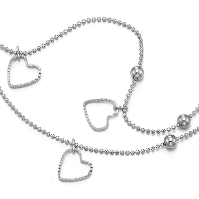 COOLSTEELANDBEYOND Two-Row Ball Chain Anklet Bracelet with Dangling Open Hearts Charms, Beads, Jingle Bell, Adjustable - COOLSTEELANDBEYOND Jewelry