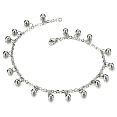 Stainless Steel Anklet Bracelet with Dangling Charms of Balls - COOLSTEELANDBEYOND Jewelry