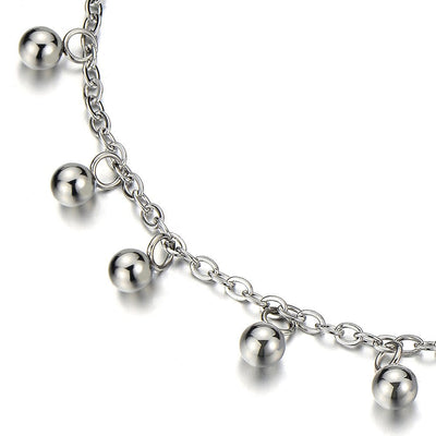 Stainless Steel Anklet Bracelet with Dangling Charms of Balls - COOLSTEELANDBEYOND Jewelry