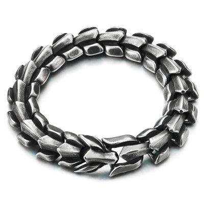 Biker Punk Rock Vintage Stainless Steel Link of Dragon Scale Bangle Bracelet for Men, Polished