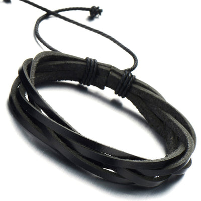 Classic Interwoven Black Leather Wrap Bracelet for Men for Boys Genuine Leather Wristband - COOLSTEELANDBEYOND Jewelry