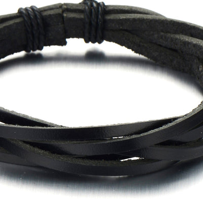 Classic Interwoven Black Leather Wrap Bracelet for Men for Boys Genuine Leather Wristband - COOLSTEELANDBEYOND Jewelry
