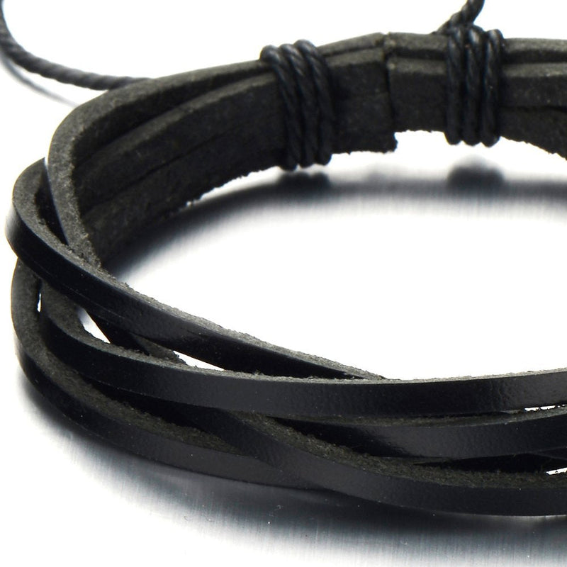 Classic Interwoven Black Leather Wrap Bracelet for Men for Boys Genuine Leather Wristband - COOLSTEELANDBEYOND Jewelry