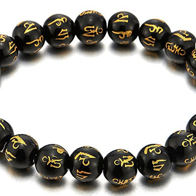 COOLSTEELANDBEYOND 10mm Men Women Gem Stone Tibetan Beads Bracelet, Mantra Om Mani Padme Hum Prayer Mala - coolsteelandbeyond