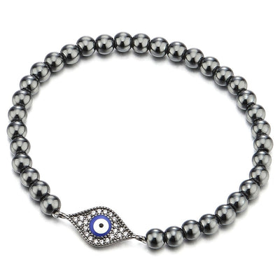 COOLSTEELANDBEYOND Beads Bracelet for Women Men with Cubic Zirconia Protection Evil Eye - COOLSTEELANDBEYOND Jewelry